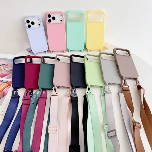 Matte Silicone Crossbody Case with Strap and Lanyard Shockproof for iPhone