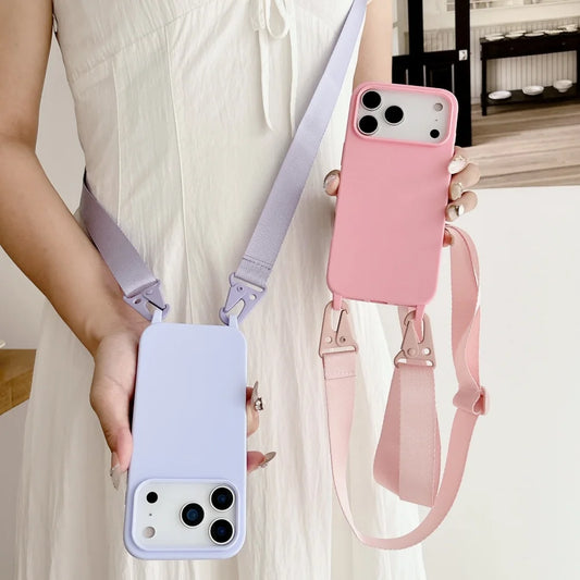 Matte Silicone Crossbody Case with Strap and Lanyard Shockproof for iPhone