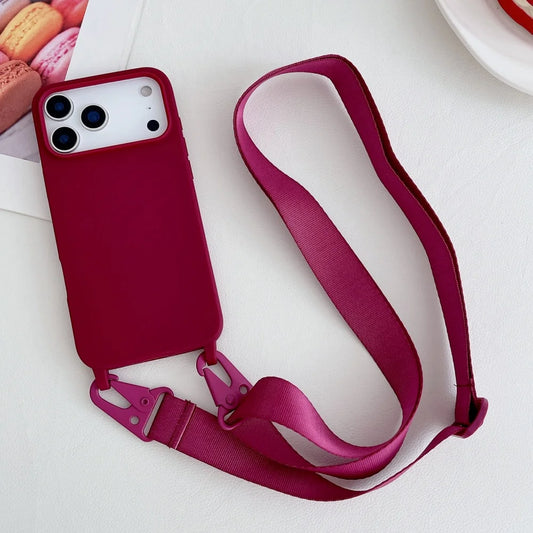 Matte Silicone Crossbody Case with Strap and Lanyard Shockproof for iPhone